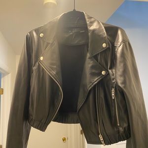 Cropped leather bomber jacket